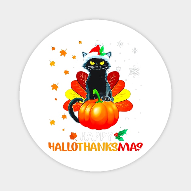 Black Cat Halloween And Merry Christmas Happy Hallothanksmas Magnet by AlindaEudoro431994
